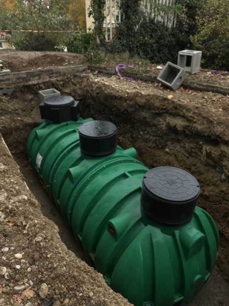 Cuve de récupération d'eau de pluie d'une capacité de 15M3, gymnase Irigny